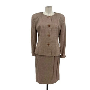 Christian Dior The Suit Vintage Brown Textured Skirt Suit Blazer Size US 12